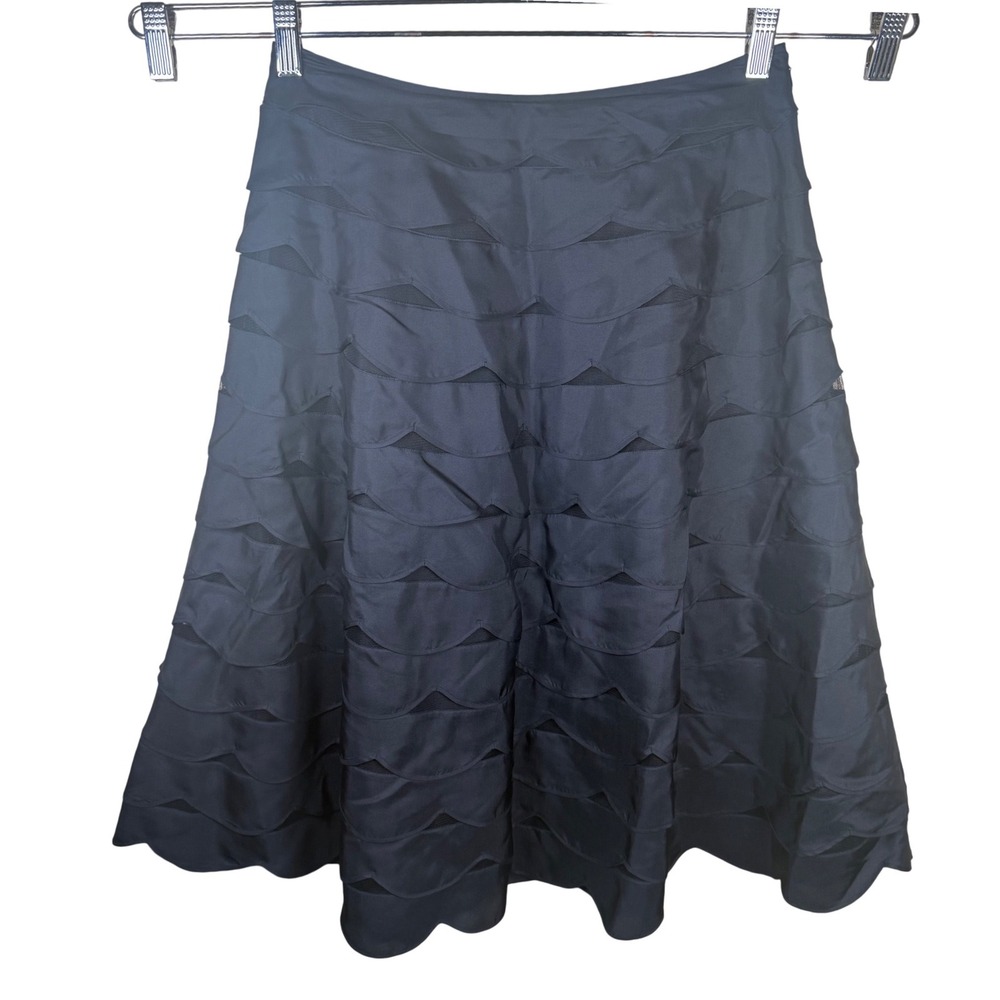 MaxMara Skirt Women 2 Black Tiered Scalloped ALine Mesh Knee Length Old Money